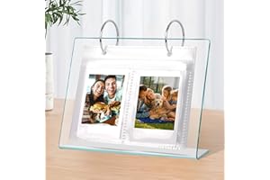CAMBK Desktop Small Photo Album, 68 Pockets Acrylic Flip Mini Photo Book, Tabletop Picture Display suitable for 2x3 inch Polaroid/Fujifilm Cameras/Kpop Photocard/Flash Card