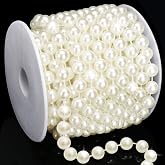 Towenm 16 Feet 10mm Pearl Strings Garland for Crafts, Artificial Pearl Beaded Trim Chain Roll Strands for Wedding Centerpieces Bouquet Party Decoration Christmas Tree Garland, Ivory