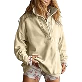 Vividcrate Sweatshirt for Women Oversized Fall Outfits Quilted Placket Button Collar Sweatshirt Comfort Soft Sweaters