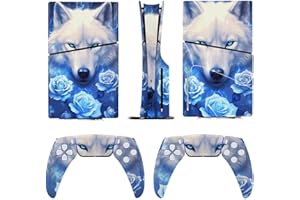 AoHanan Sticker for 5 Slim Disc Skin Fantasy Wolf Roses Skin Controller Accessories Cover Skins Anime Vinyl Cover Sticker Full Set Only for 5 Slim Disk Edition