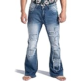 Wbestwind 70s Disco Pants for Men Relaxed Stretch 60s 70sBell Bottom Fit Comfort Flared Retro Leg Denim Vintage Jeans