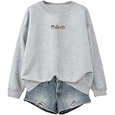 SHENHE Women's Crewneck Sweatshirt Cute Embroidered Long Sleeve Drop Shoulder Lined Fall Sweatshirt Pullover