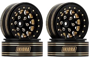 INJORA 1.3 Beadlock Wheel Rims - Brass Wheel Rims 68g -3.75mm for SCX24 TRX4M Upgrade 1/24 1/18 RC Crawler Car (Black Gold)