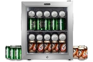 Whynter Beverage Refrigerator with Double-Layer Glass Door, 68-Can 1.6 Cu Ft Freestanding Drink Mini Fridge, BR-062WS, Stainless Steel