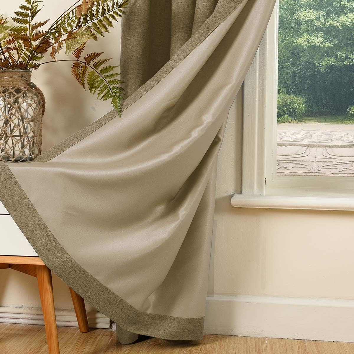 QINUO HOME 46" x 72" Faux Linen Blackout Curtains for Kids Room, Thermal Insulated Room Darkening Eyelets Curtains, Khkai - Image 5