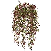 Artificial Hanging Vine, Sweet Potato Leaves Plastic Plants Greenery Faux Ivy Garland Fake Plant UV Resistant for Indoor Outdoor Garden Door Wall Baskets Wedding Party Table Decoration Red 2 Pcs