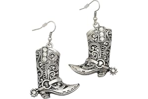RECHICGU Western West Cowgirl Boots Earrings Texas Spur Dangle Drop Earrings Rodeo Boho Fancy Dress Costume