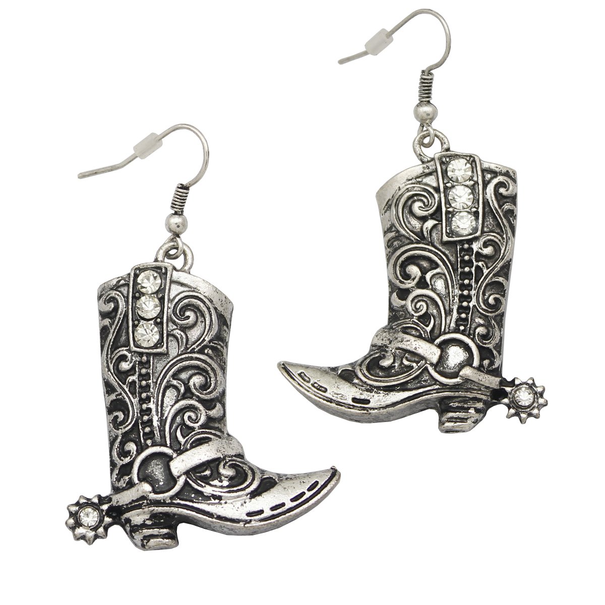 Photo 1 of Vintage Silver Western West Cowgirl Texas Boots Spur Dangle Drop Earrings Rodeo Boho Fancy Dress Costume