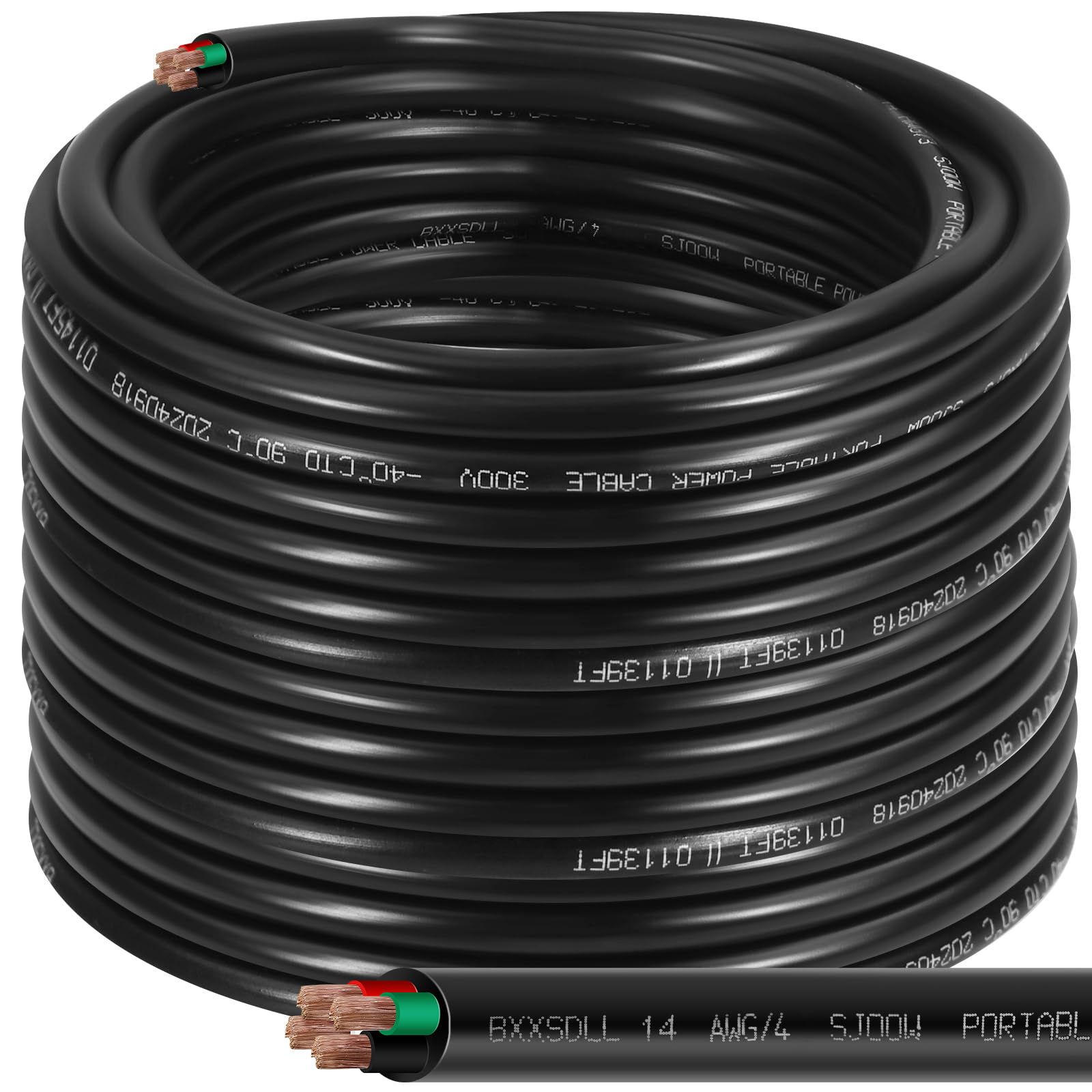 Photo 1 of 200FT 14/4 SJOOW 300V Wire, 14 AWG 4 Conductor 200FT Heavy Duty 300V Copper Cord, 14 Gauge 4 Conductor 200 Foot Portable Power Cable for Industrial Motor Leads, Machinery Circuits, Data Centers