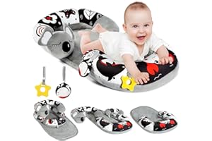 URMYWO Tummy Time Mat - 4 in 1 Cozy Tummy Time & Seated Support Pillow, Tummy Time Pillow for Newborn 0-12 Months, Infant Baby Sit Me Up Floor Seat Early Sensory Development Gifts Tummy Time Play Toys