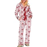 Sastianaen Cute Satin Pajama Set for Women Silk Bow Tie Long Sleeve Shirt and Pants 2 Piece Sleepwear