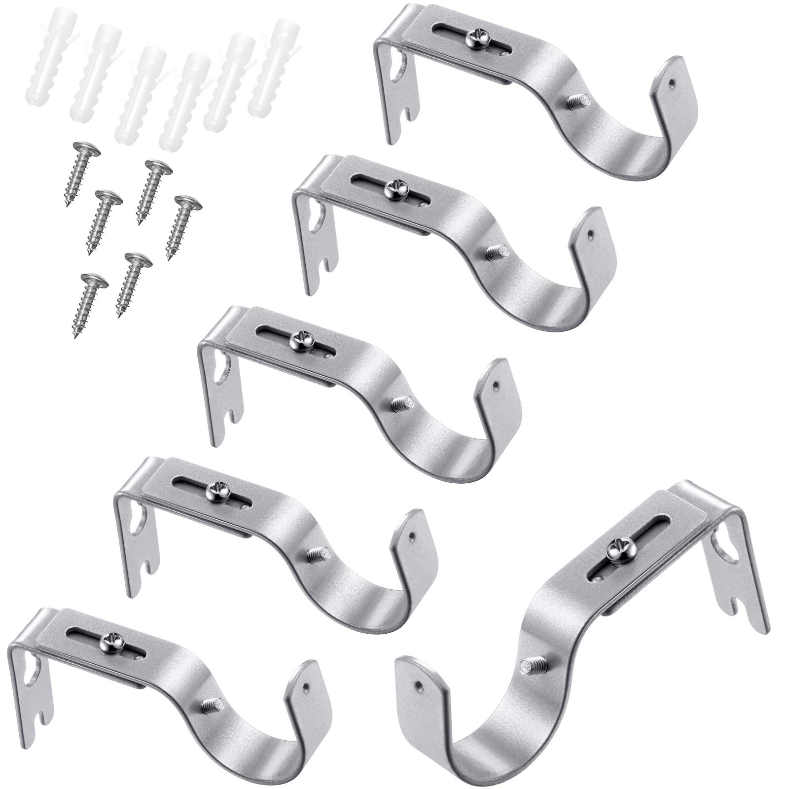 Photo 1 of 6 Pieces Curtain Rod Brackets General Adjustable Curtain Rod Holder Wall Bracket Hooks Outside Mounted Blinds Curtain Rod Bracket with Screws for 1 Inch Diameter Curtain Rod (Matt Silver)