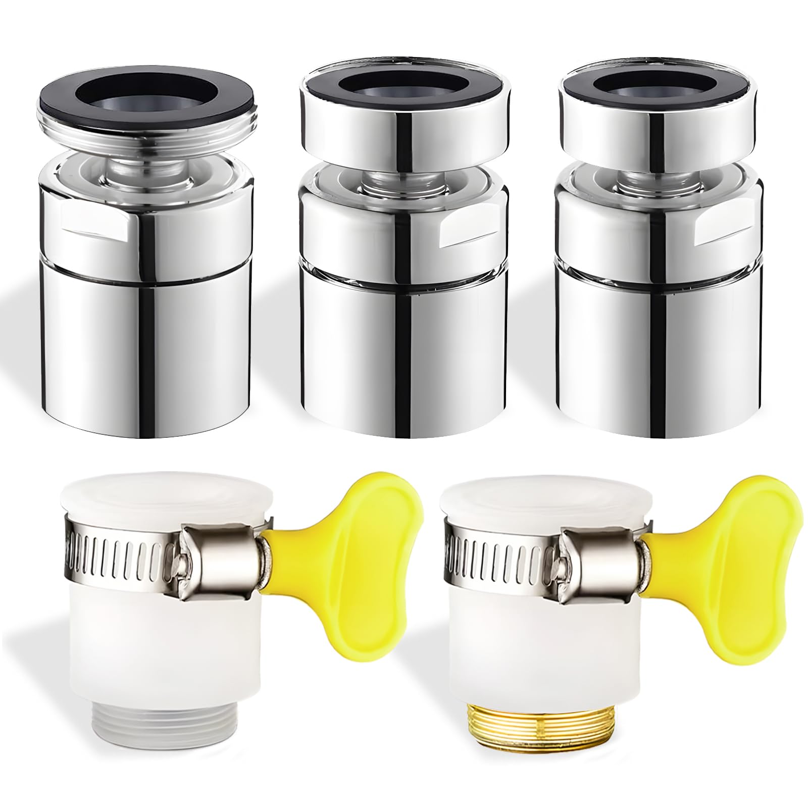 CNYMANY 5 pcs Faucet Aerator, 20mm/22mm/24mm 360° Twist Kitchen Sink Aerator & Universal Faucet Adapter, Brass, Polished