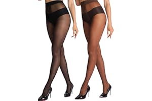 HONENNA Sheer Tights for Women 2 Pairs Ultra Thin Reinforced T Crotch Control Top Pantyhose Stockings