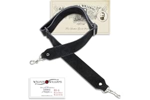 Walker & Williams BS-6-BLK 100% Grain Leather Black Banjo Strap With Clip Ends