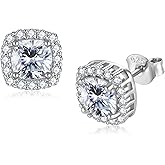 Vryssky Moissanite Stud Earrings D Color VVSI Lab Created Moissanite 925 Sterling Silver Halo Earrings Jewelry Gift for Women Men