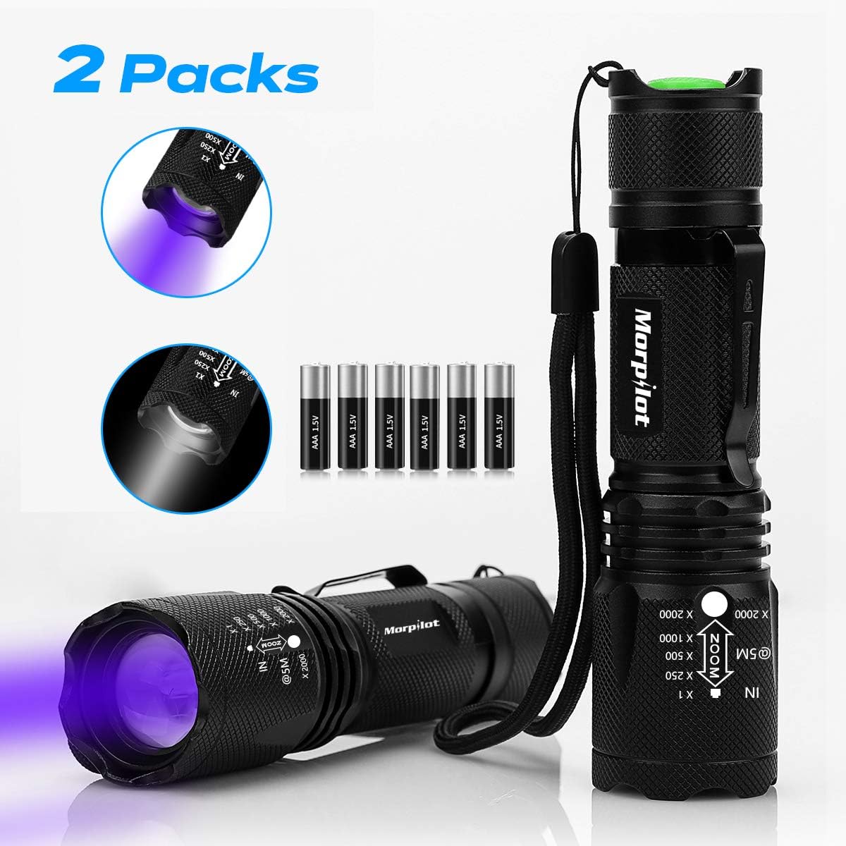 2 in 1 UV Torch, Morpilot 2 pcs UV Light LED Torch Black Light Torch