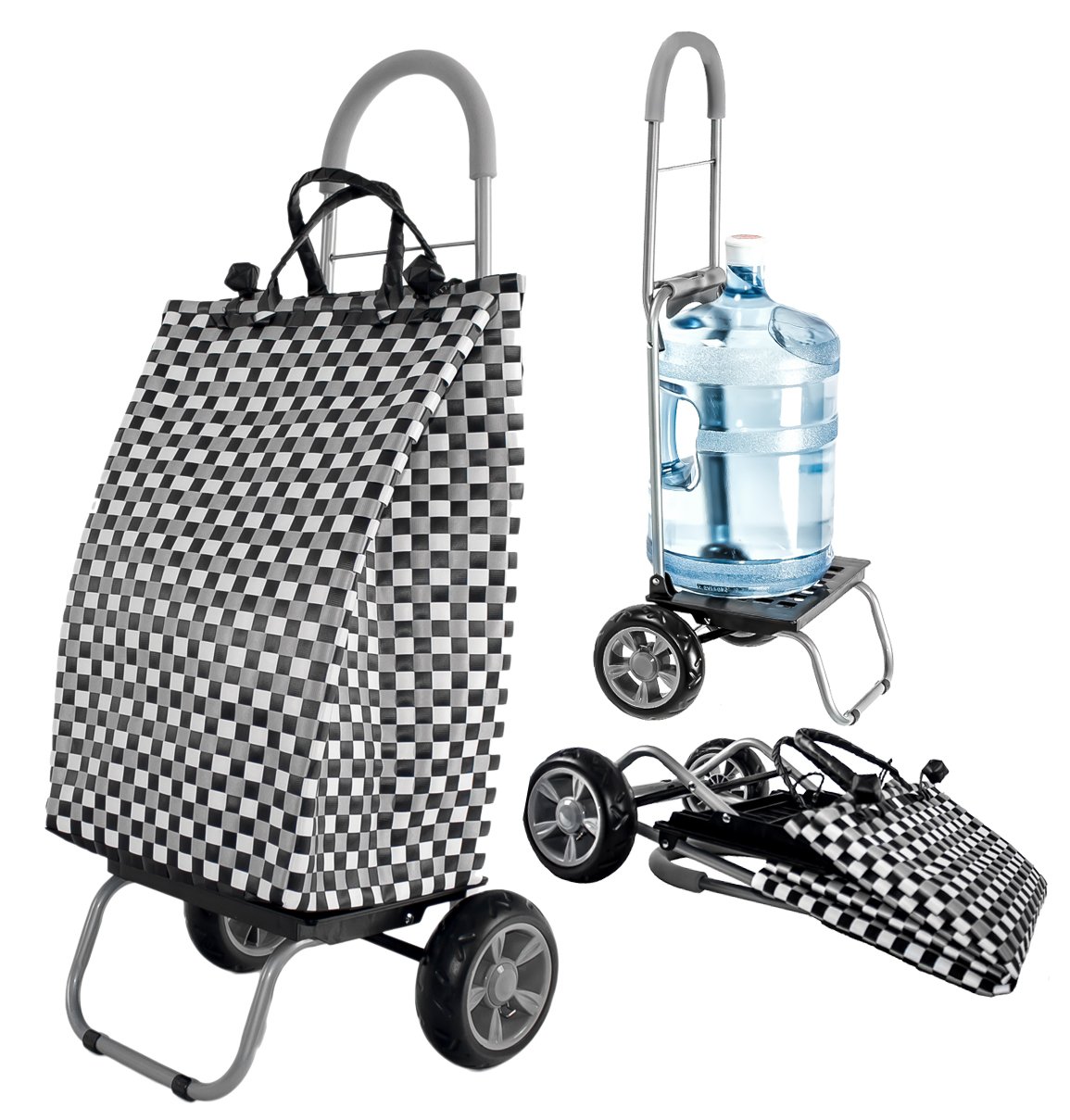 Trolley Dolly Basket Weave Tote, Black Shopping Grocery Foldable Cart