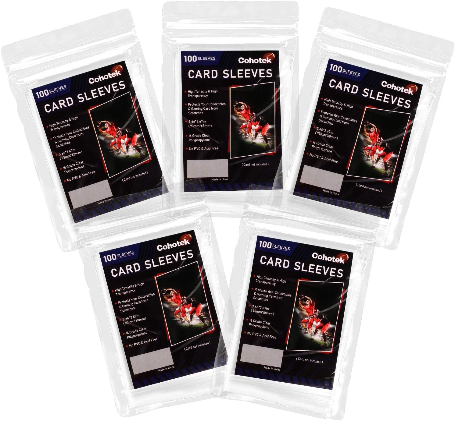 500 Counts Clear Soft Card Sleeves, Cohotek Trading Card Sleeves Deck Protector Sleeves for Standard Size Cards 2.5" x 3.5": Office Products