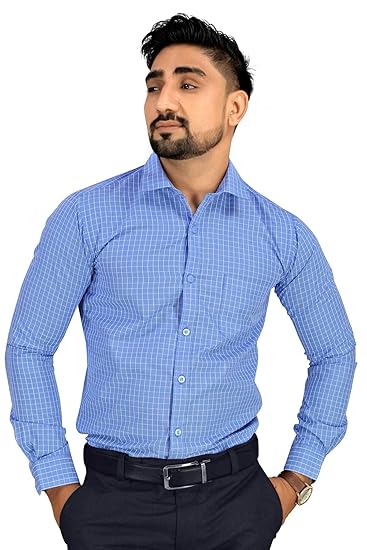 Uniform Sarees Corp Mens Formal Regular Fit Full Sleeves Shirt for Corporate Uniform SB-113154T_Chex Blue
