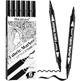 Reaeon Black Fabric Markers, Dual Tip Fabric Paint Markers, Permanent Fabric Pens for Clothes, T Shirts, Canvas, Bags (6pack)