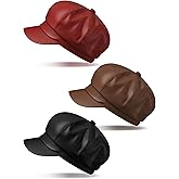 Funtery 3 Pcs Women Newsboy Hats PU Leather Visor Beret Cabbie Hat 8 Panel Vintage Women Fiddler Cap Faux Leather Baker Hat