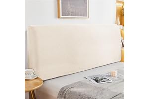 LC&QS Bed Headboard Slipcover,Stretch Bed Headboard Cover, Small Square Jacquard Headboard Slipcover, Dustproof Bed Head Cover for Bedroom（White，1.4-1.6m）