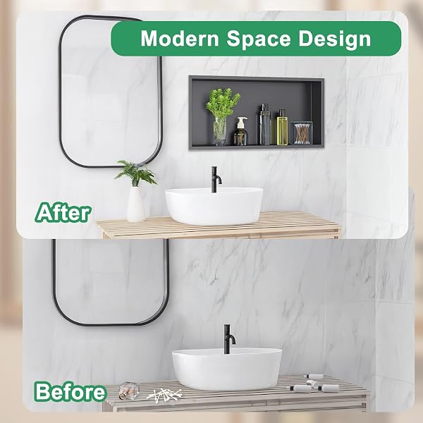 SANITEMODAR SHOWER NICHE, STAINLESS STEEL SHOWER NICHE NO TILE NEEDED, RECESSED FOR BATHROOM STORAGE (GRAY, 12X24)