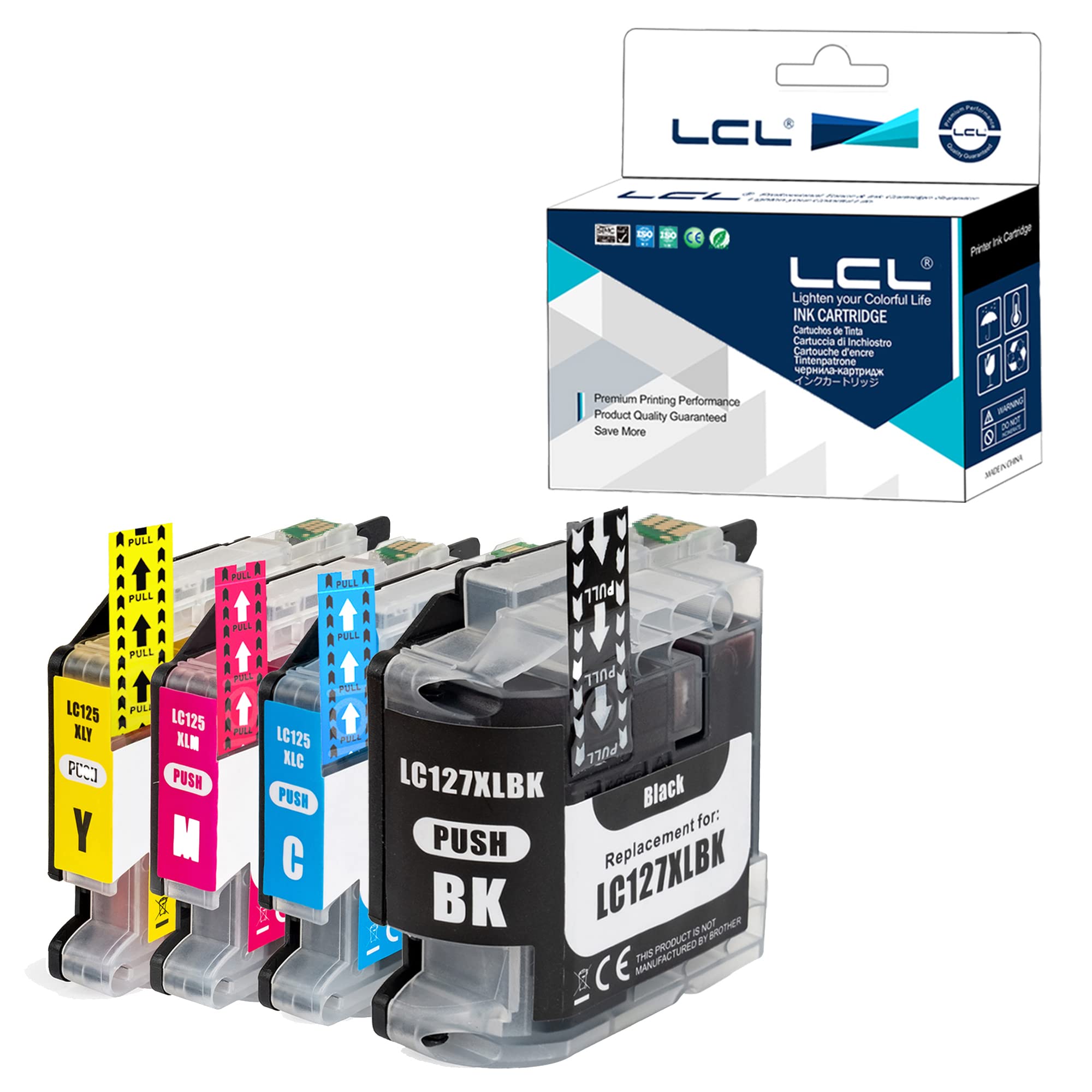 LCL LC127 LC125 Ink Cartridge Replacement for Brother LC127 LC127XL LC125XL LC127XLBK LC125XLC LC125XLM LC125XLY for MFC-J4410DW J4510DW J4610DW J4710DW DCP-J4110DW (4 Pack KCMY)