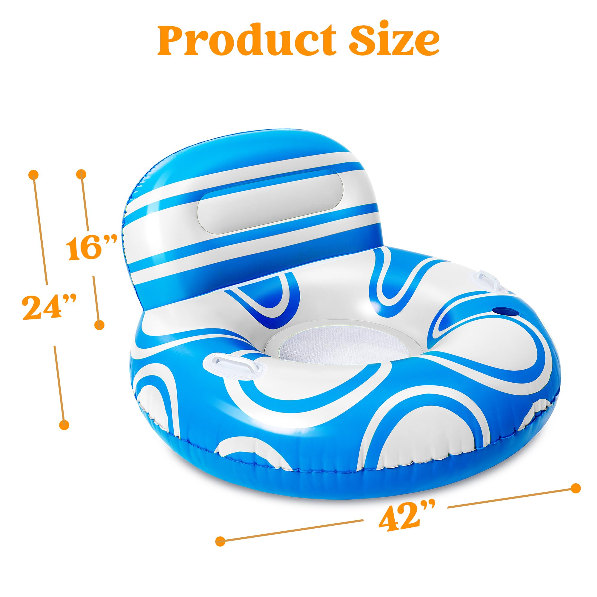 Sloosh Inflatable Pool Floats Lounger - Pool Floaties Blow Up Air Sofa Floating Chair with Big Backrest, Heavy Duty River Tubes Summer Lake Beach Water Float Raft Floaty for Adults (Blue White)