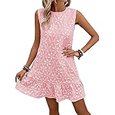SOLY HUX Women's Ruffle Hem Sleeveless Tank Dress Round Neck Casual Jacquard Hem Smock Summer Mini Dresses