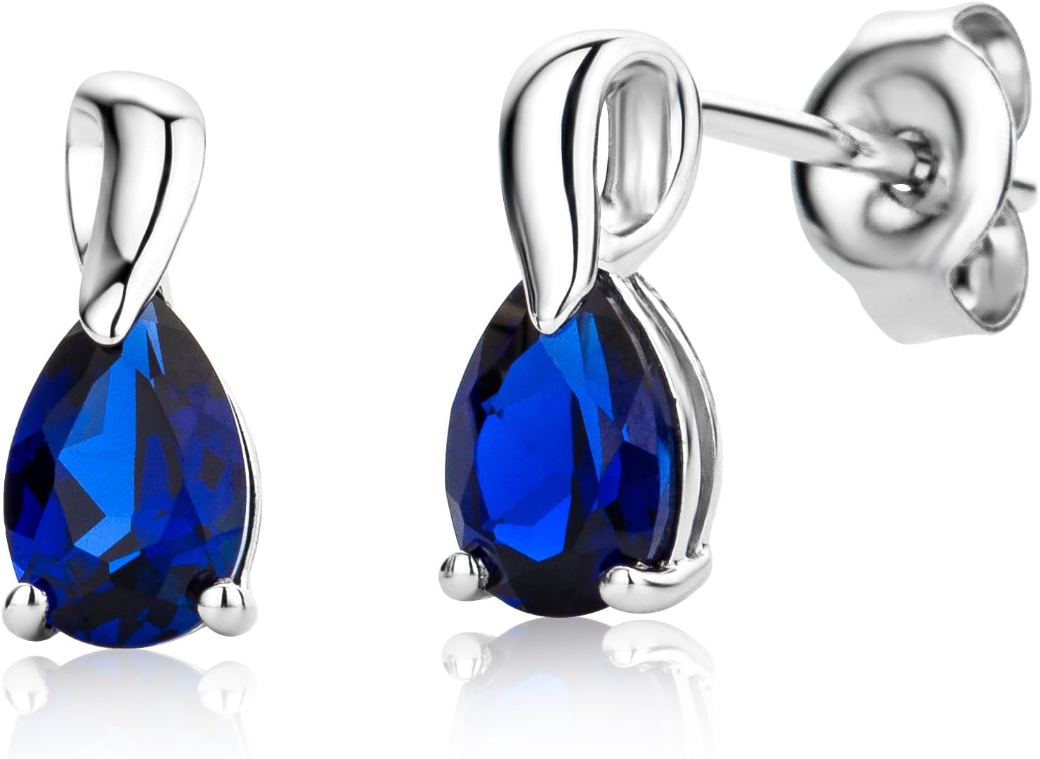 MIORE9ct 375 White/Yellow Gold Earrings for Women with Pear Gemstone/Birthstone Ruby/Emerald/Sapphire/Topaz/Amethyst/Aquamarine, Hypoallergenic Stud Earrings Delivered in Jewellery Box