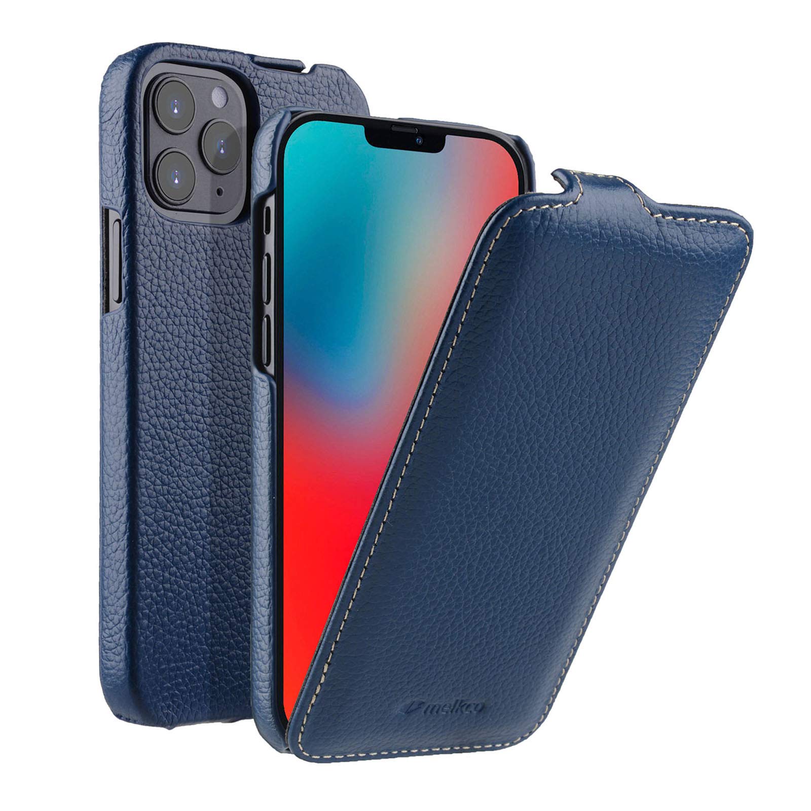 MELCKO Case Suitable for Apple iPhone 12 Pro Max (6.7 inches), Mobile Phone Case with Coated Leather, Flip Case, Protective Case, Foldable, Thin Mobile Phone Pocket, Slim Cover, Blue