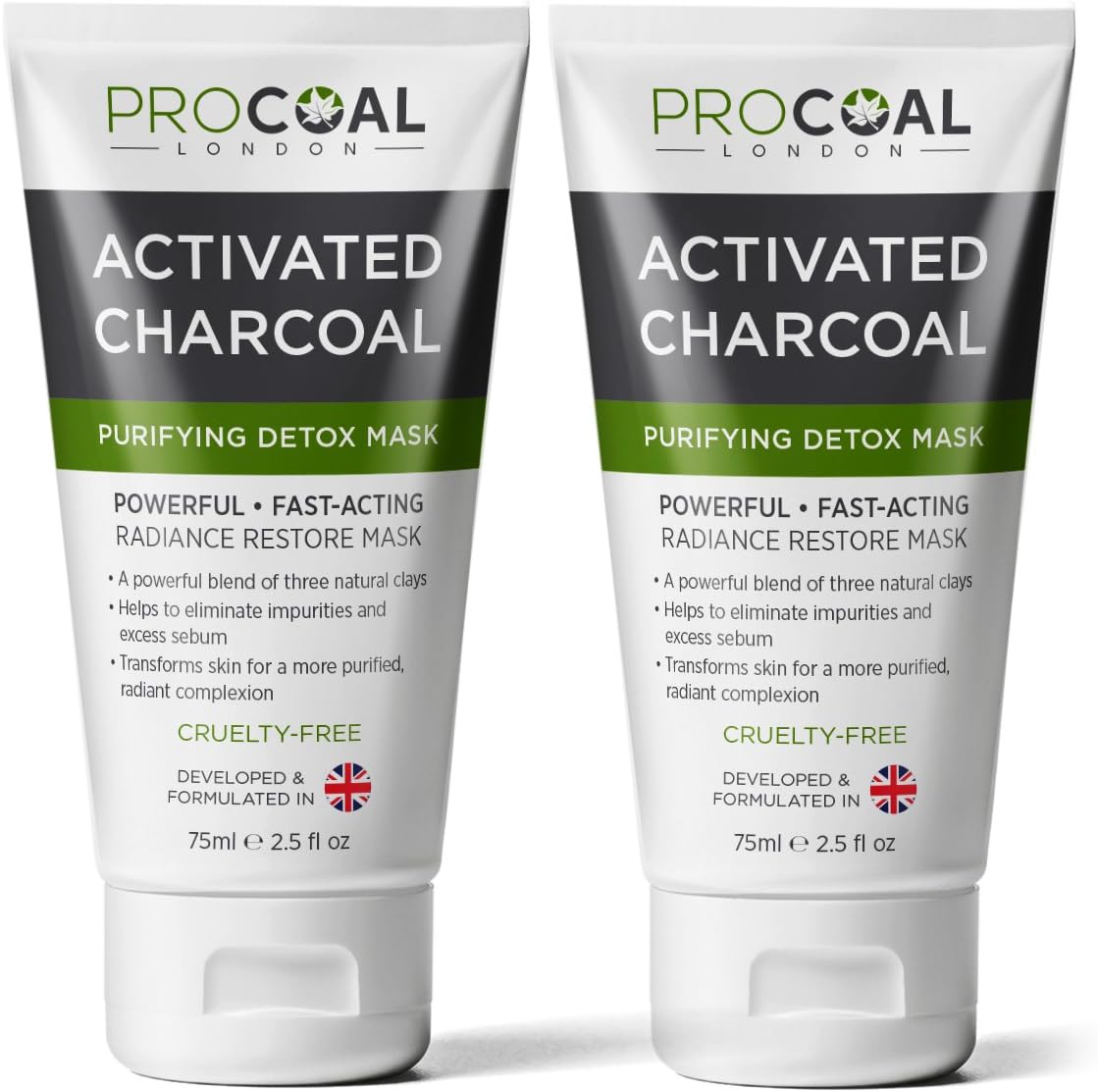 Activated Charcoal Face Mask, Black Mask, Detox Mask For Clear Complexion, Facial Mask for Blackhead, Shrinking Pores, Fighting Acne, Toning Skin, Removing Impurities - MADE IN UK (2 Unit)