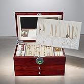 SYENS Wood Jewelry Box for Women, 3-layers Large Jewelry Storage Box&Organizer Fingerprint Lock, Drawers Full Locking, Mother Gifts (3L-RS)