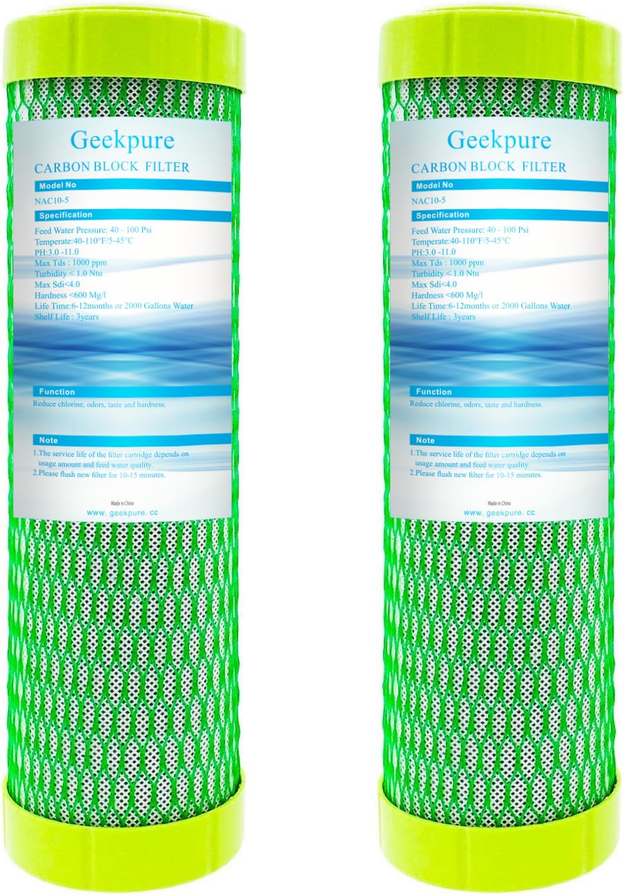 Geekpure 10 Inch Carbon Block Filter -2.5" x 10" -5 Micron -Reduce Chlorine and Hardness