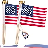 12 Pcs 8x12 Inch American Flags on Stick, Small US Wood Stick Flags with Safety Spear Top, American Flags for Outside, Memorial Day Decorations, 4th of July Decorations, Veterans Day Decorations (17.5 Inch Flagpole)