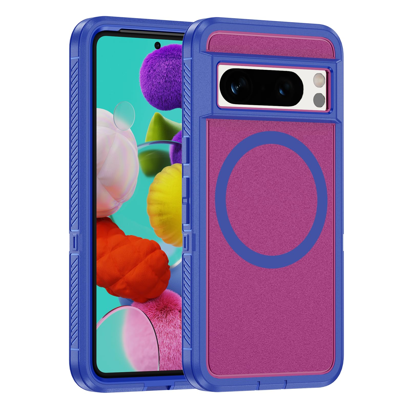 Sawiqpd for Google Pixel 8 Pro 5G Case, Magnetic Phone Case Compatible with MagSafe Shockproof Military Grade Protection Cover Back Anti-Yellow Slim Cover for Google Pixel 8 Pro, Blue & Rose Red