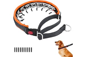 ANGLEVATE Martingale No Pull Dog Collar for Large Medium Small Dogs, Heavy Duty Nylon Reflective Adjustable Anti Pull Slip Collar with Buckle for Training Walking L Black Orange