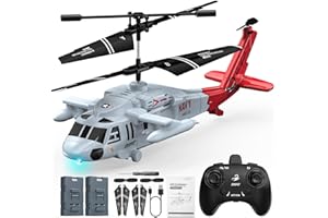 DEERC Black Hawk RC Helicopter, Remote Control Helicopter with Red Scorpion Tail Design, 24 Mins Flight (2 Batteries), Helicopters Toy for Kids, LED Lights, Altitude Hold, Birthday Gift for Boys 8-12