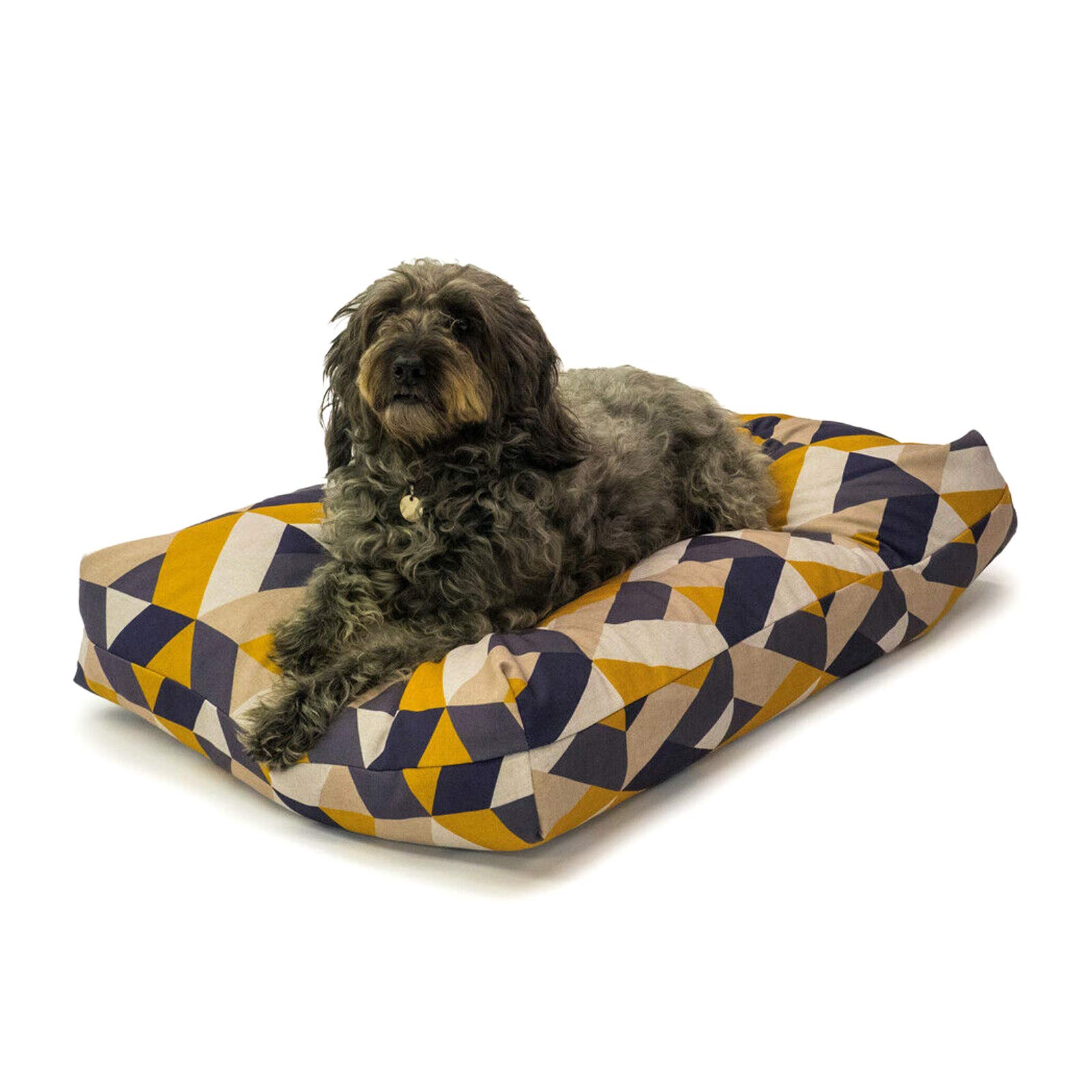 Danish Design Retreat Eco-Wellness Geo Tile Navy Yellow Water Resistant Recycled Memory Foam Dog/Puppy Duvet Large 87 x 138 cm