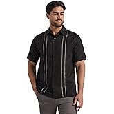 Cubavera Mens Embroidered Panel Short Sleeve Linen Blend Shirt