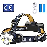 Elmchee Rechargeable headlamp, 6 LED 8 Modes 18650 USB Rechargeable Waterproof Flashlight Head Lights for Camping, Hiking, Outdoors