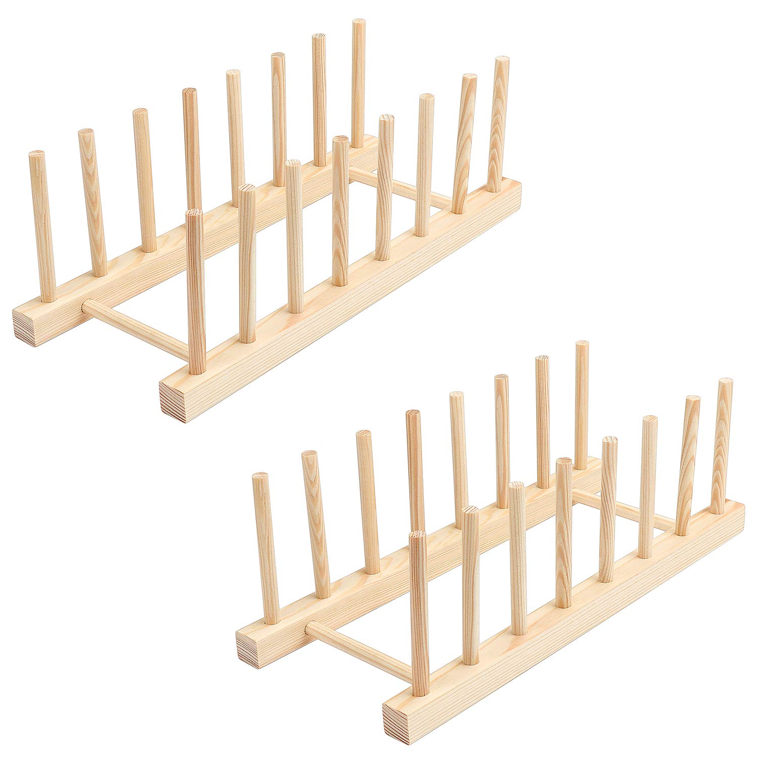 Coolty 2 Pack Bamboo Rack Kitchen Wood Bamboo Holder Dish Storage Tray Rack Drainer Plate Stand - Suitable for Storage CD Tableware Book Wine Glass