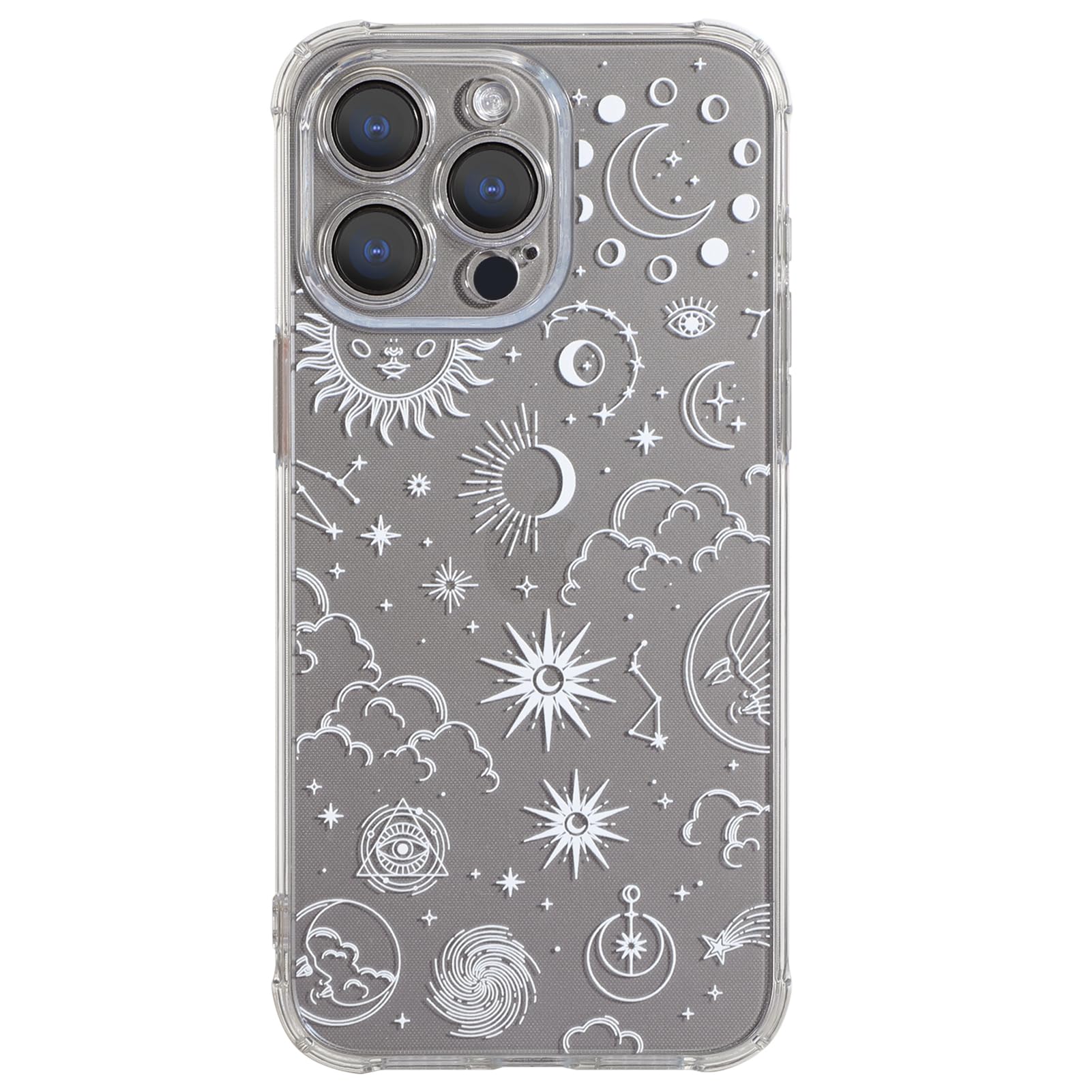 CHEORFAY iPhone 15 Pro Max Case, Clear Transparent Flexible Soft Silicone TPU Bumper Buffer Shockproof Protective Cover with Fantasy Astrology Pattern Design for iPhone 15 Pro Max - Moon Star — image 1