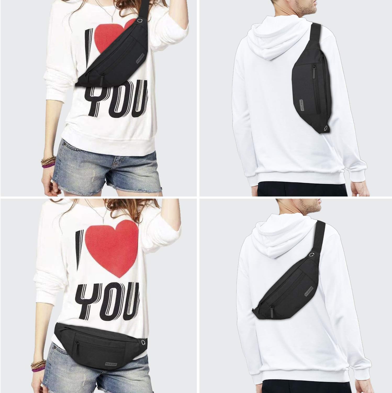 MAXTOP Large Crossbody Fanny Pack with 4-Zipper Pockets, Gifts for Enjoy Sports Festival Workout Traveling Running Casual Hands-Free Wallets Waist Pack Phone Bag Carrying All Phones : Sports & Outdoors