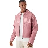 boohooMAN Boxy Tumble PU Applique Harrington Jacket In Pink