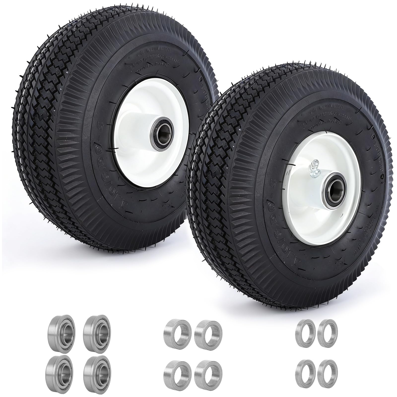 Photo 1 of (2 Pack)4.10/3.50-4 Tubeless Lawn Mower Tire and Wheel,New Sawtooth Tread Tubeless Tire,3/4" and 5/8" Bearing, 4-1/4" Centered Hub,Compatible with Toro TimeCutter and Exmark Ouest Z-Turn Mower