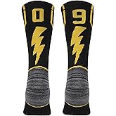 KitNSox Athletic Socks Mens Crew, Unisex Adult Cushioned Team Sport Mid Calf Baseball Number Socks Black 1 Pair