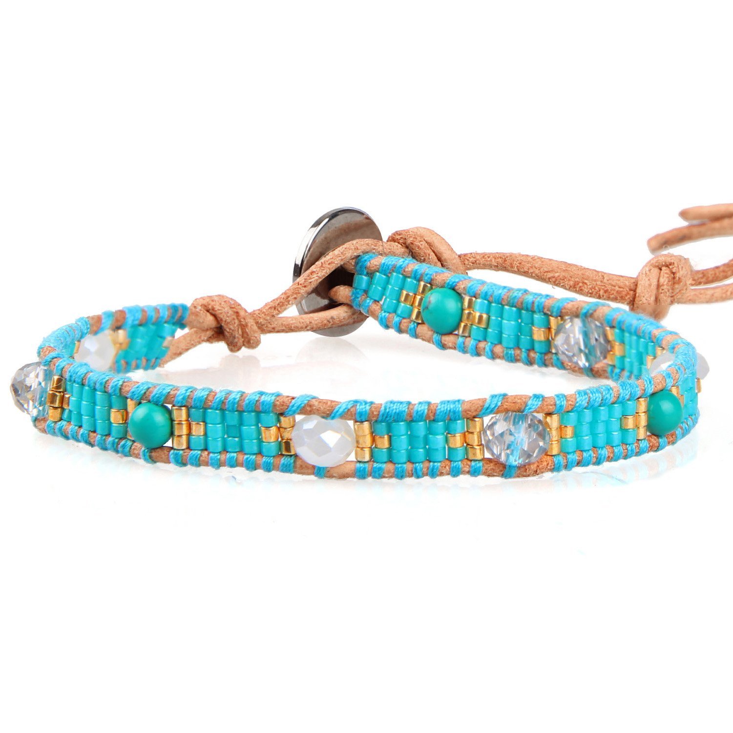 KELITCH Miyuki Seed Beaded Bracelet Original Leather Wrap Bracelet Handmade Fashoin BOHO Cuff Bracelet (Blue)